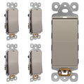 LIDER Minimalist Design Matte Finish Lighted Decorator Switch, Frameless Paddle Light Switch with Locator Light, Grounding Screw, 3-Way or Single Pole, 15A 120V, UL listed, LS15-3W-NK5P, Nickel 5 Pack