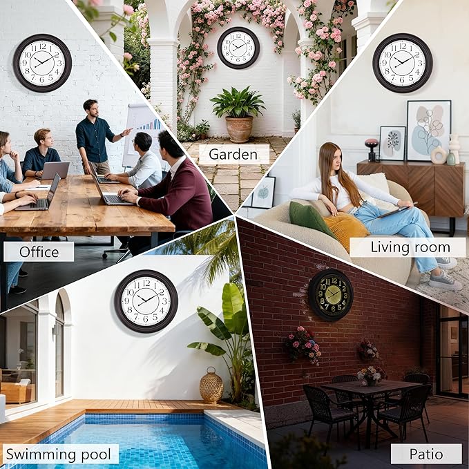 Koosome 18 Inch Lighted Wall Clock Outdoor Clocks with Smart Light Sensor Battery Operated Wall Clocks with Night Light, Waterproof Wall Clock for Patio, Garden, Porch, Living Room, Home, Office