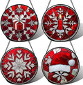 DASTOLL Stained Glass Window Hanging 4 Pcs Set Red Christmas Decorations Theme 6.3" - Suncatcher Door Garden Sun Catcher Decor Birthday for Mom Woman Nana Men Friend Wife