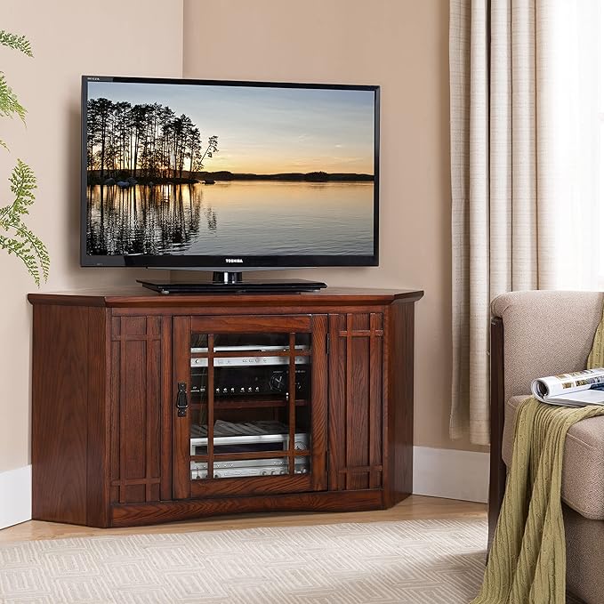 Leick Home 82285 Mission Corner TV Stand Made from Solid Wood, One Door and Adjustable Shelf, for 50" TVs, Mission Oak