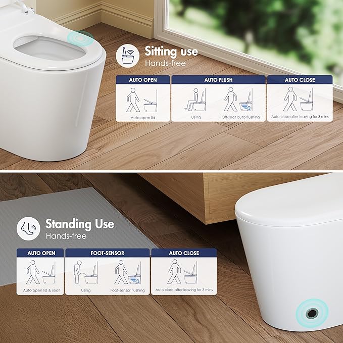 Eridanus Smart Toilet with Bidet Built in, One Piece Bidet Toilet for Bathrooms, Auto Open/Close with Digital Display, Foot Sensor Flush, Warm Water Wash & Dryer, Elongated Heated Seat, White