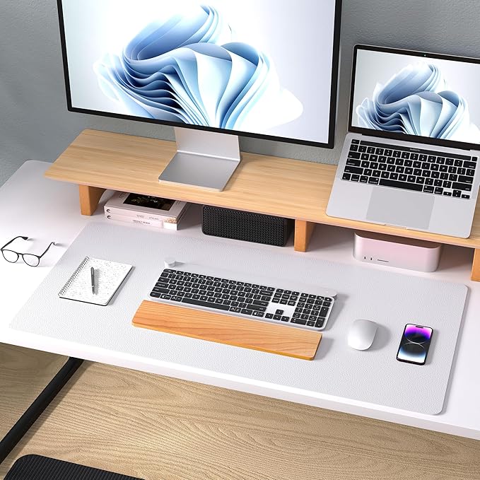 Aothia Large PU Leather Desk Pad Protector – Non-Slip Mouse Pad & Writing Mat for Office/Home, Waterproof, Easy to Clean (31.5" x 15.7", Pale Lavender White)