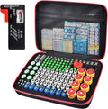 Battery Organizer Storage Holder Case Box with Tester Checker BT-168. Holds 225 Batteries AA AAA C D Cell 9V 3V Lithium (Red)