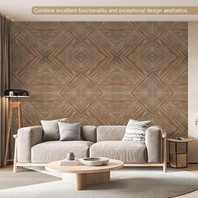 Autorific Acoustic Wall Panels,6 Pack Total Size 72 x 48 Inches,Self-Adhesive Decorative Acoustic Panels for Wall and ceiling,3D UV Printing with Wood Look,Natural Walnut