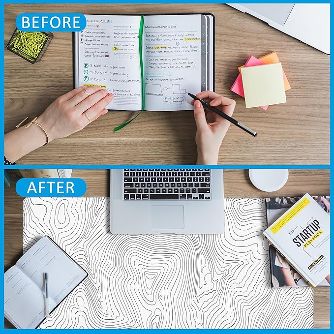 EOBKLAX Mouse Pad,Topographic Line Desk Mat for Desktop,Desk Pad with Non-Slip Base and Stitched Edge,Extended Mousepad for Office and Home 35.4X15.7 Inch