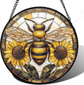 DASTOLL Stained Glass Window Hanging - Bee Sunflower Yellow Suncatcher Ready to Hang Window Doors Home Decoration and Christmas, Mother's Day Birthday Gifts for Women, Men, and Mom 14.9x14.9 in