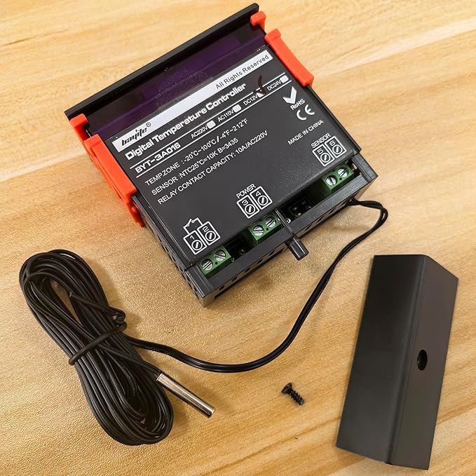 bayite DC 12V Fahrenheit Digital Temperature Controller 10A 1 Relay with NTC 10K Sensor