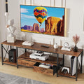GYIIYUO TV Stand with Fabric Drawers for 80 85 Inches TV - Entertainment Center and Industrial TV Console Table with Open Storage Shelves for Living Room, Bedroom- 79.1" Rustic Brown