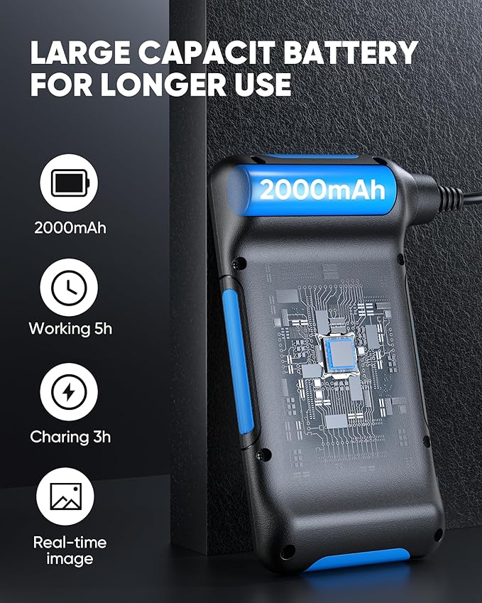 T TAKMLY Endoscope Camera with Light, Dual Lens 1080P Industrial Borescope with 8 LED Lights, 4.3'' Inspection Snake Cameras, 16.4FT Semi-Rigid Cable, IP67 Waterproof (Blue)