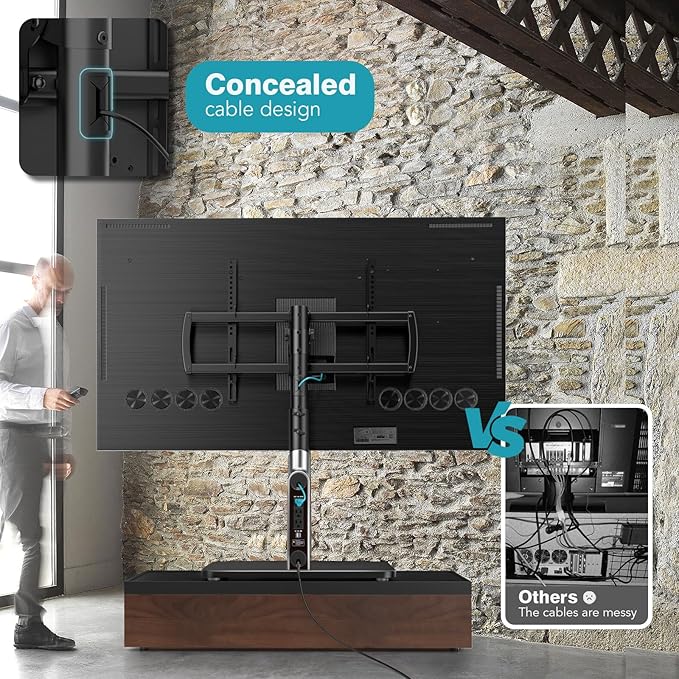 LLDEPLL Universal TV Stand Tabletop TV Mount with Power Outlet for 50-90 Inch OLED LED Monitors, 9 Levels Height Adjustment, Ambient Lighting on The Bottom Holds up to 150lbs, Black 600x400mm