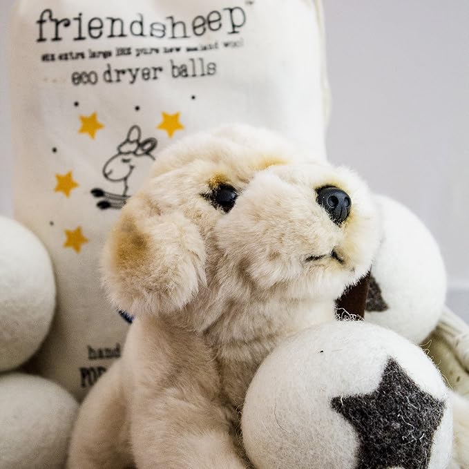 Friendsheep Wool Dryer Balls, Organic Reusable Fabric Softener Alternative for Laundry, Handmade, Fair Trade, Hypoallergenic, Eco-Friendly, Plastic-Free (6 Pack XL – Stars Galore)