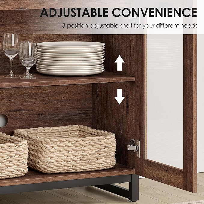 WAMPAT Modern TV Stand with Glass Doors for 32-40 inch TVs, Entertainment Center TV Console with Adjustable Shelves for Living Room, Bedroom, Brown