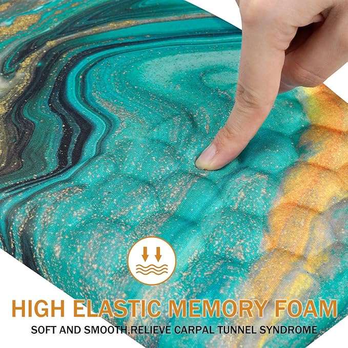 BOCHEERY Ergonomic Mouse Pad Wrist Support,Upgrade Mousepad with Massage Design,Non-Slip PU Base Desktop Mouse Pads for Pain Relief, Computer, Office & Home,12 x 8 in（F-Golden Green Marble）
