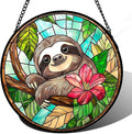 AMDERVEN Stained Glass Window Hanging, Cute Sloth Sun Catcher for Door Home Decor Animal Suncatcher Christmas Mother's Day Birthday Gifts for Women Men Mom and Nana 11.8 in