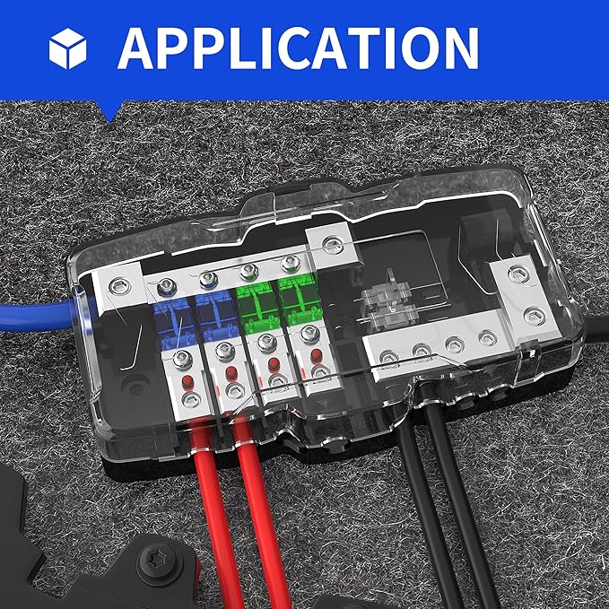 RVBOATPAT Fused Power Distribution Block Car Audio Fused Distribution Block 12V 0/4 Gauge 4 Way MIDI (Mini-ANL) Fuse Block for Auto Boat UTV Stereo Amp