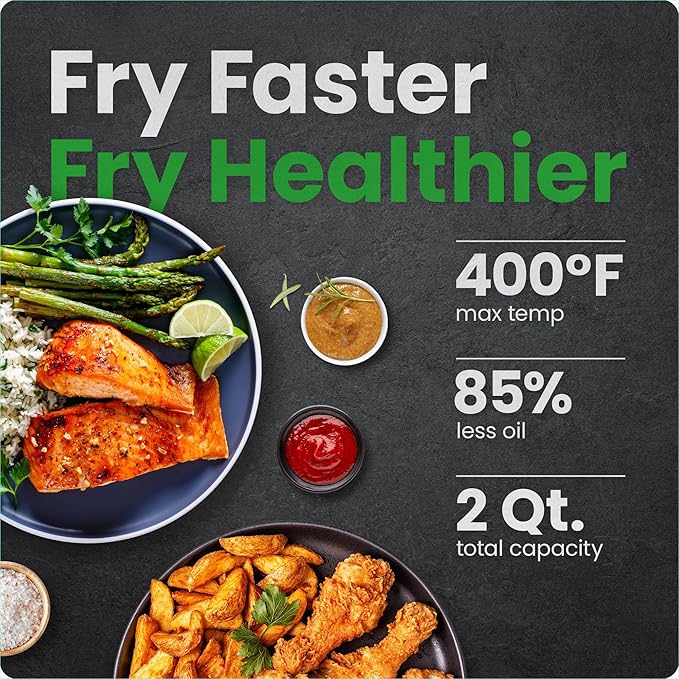 CHEFMAN 2 Qt Mini Air Fryer – Digital Space-Saving Compact Air Fryer with Nonstick and Dishwasher Safe Basket, Quick & Easy Meals in Minutes, Features Digital Timer and Shake Reminder – Red