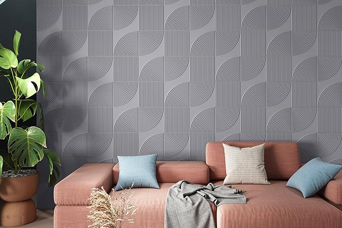 From Plain To Beautiful In Hours 9002 Arc Swell PVC 12 in x 12 in Peel and Stick Wall Panels (Covers / 10 sq.ft), Milky Grey, 10 Piece