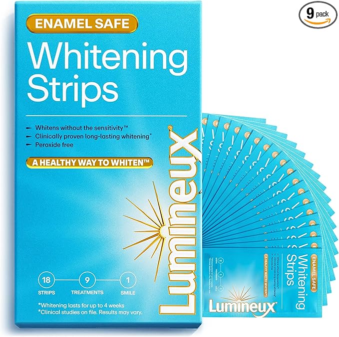 Lumineux Teeth Whitening Strips Kit - 9 Treatments (1 Month) - Peroxide Free - Enamel Safe for Whiter Teeth - Whitening Without The Sensitivity - Dentist Formulated - Sensitivity Free