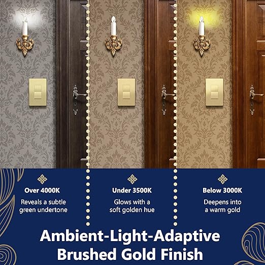 LIDER Brushed Gold Minimalist Design Decorator Switch, Frameless Paddle Wall Light Switch, On/Off Rocker Switch, 3-Way or Single Pole, Residential Grade, UL Listed, 3 Wire, 15A 120-277VAC