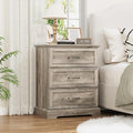 Nightstand with 3 Large Drawers,24" Wide End Table with Metal Handles,Rustic Farmhouse Wood Small Dresser,Bedside Table,Modern Chest of Drawers for Bedroom,Living Room,Grey