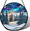 DASTOLL Stained Glass Window Hanging, Starry Sky Trees and Snow Sun Catchers Glass Panel Blue Suncatcher Decor for Birthday for Women, Men, Wife, Aunt, and Mom 14.9x14.9 in