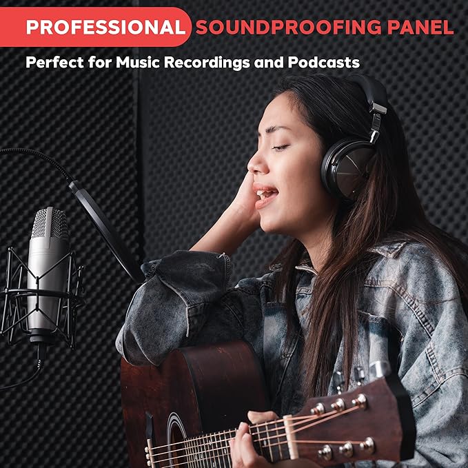 Pyle Microphone Isolation Panel with Height Adjustable Tripod Stand - High Density 2" Thick Foam Sound Dampening Wall - Foldable & Portable Mic Shield for Podcasts, Singing, Recording, Broadcasting