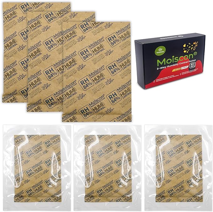 Wisesorb 85% Two-Way Humidity Control Packs, 60 Gram 5 Pack for Storing 1 lb, Size 60 Seasoning Packets Moisture Control Packets Individually Wrapped, Humidifier Packs for Season Wood Humidifier Boxes