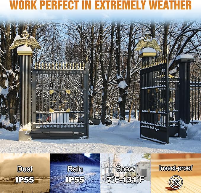 JUJIANG Automatic Gate Opener with Remote Complete Kit for Swing Gate Up to 770lb 16FT per Arm, Electric Gate Opener Medium Duty Dual Swing Gate Opener Automatic Gate Motor 60W AC Powered PKM-C026
