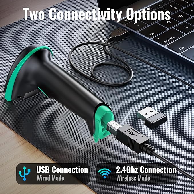 Tera Barcode Scanner 1D Wireless with Battery Level Indicator Versatile 2-in-1 (2.4Ghz Wireless+USB 2.0 Wired) 328 Feet Transmission Distance Rechargeable Barcode Reader USB Handheld Bar Code Scanner