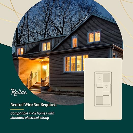 TOPGREENER Kalide Dual Load Dimmer Light Switch, Double LED Dimmer Switch, Full Range Dimming, Single Pole, 120VAC, 60Hz, 200W LED/CFL, Neutral Wire Not Required, TGDDS-LA, Light Almond