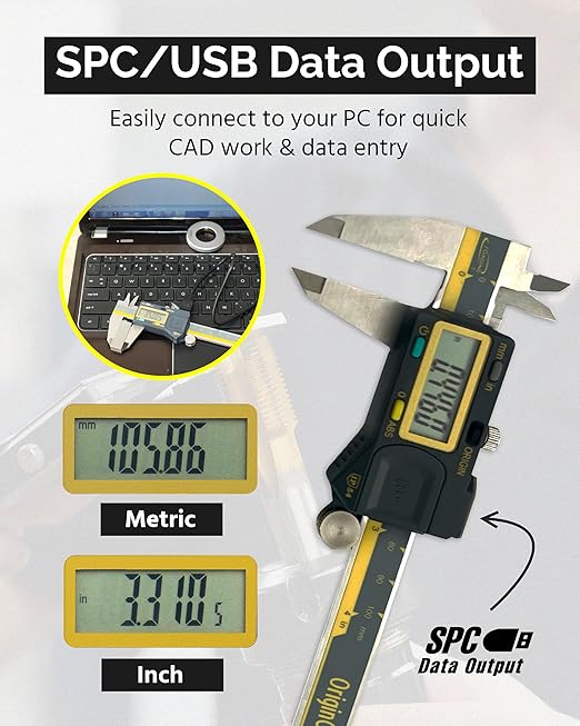 iGAGING Absolute Origin 0-4" Digital Caliper, IP54 Stainless Steel, SPC/USB Output Port, Inch & Metric Modes, Case, Manual