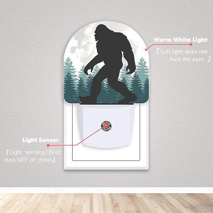 Axxitude Bigfoot Forest Moon Night Lights Plug into Wall for Girls Boys Room,Night Light LED Lamp Dusk to Dawn Sensor Round Lamp for Bedroom Bathroom Hallway Home Wall Decor Nightlight