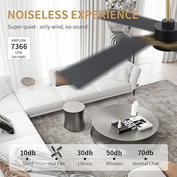 WINGBO 54 Inch Ceiling Fan with Light and Remote, 4 Plywood Blades, 6-Speed Reversible DC Motor, Dimmable, 3CCT, Farmhouse Ceiling Fan for Bedroom Living Room Kitchen, Brass and Black