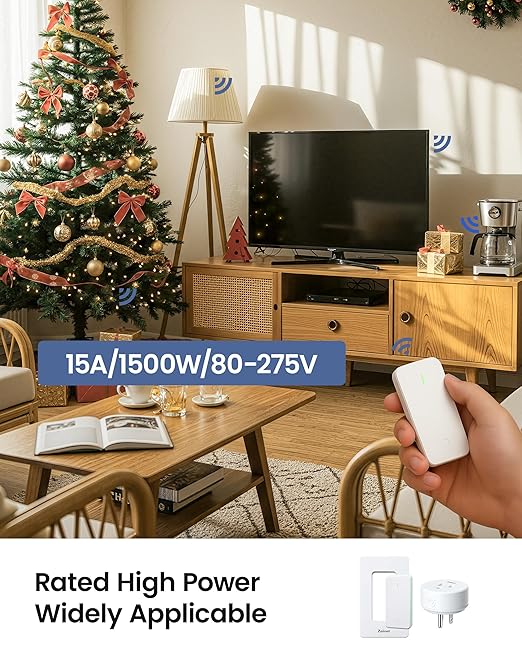 Zoiinet Remote Control Outlet Plug Switch, Buckle Design & Removable Wireless Light Switch, 300 ft, 15A/1500W, Programmable, for Household Appliances(3 Pack)