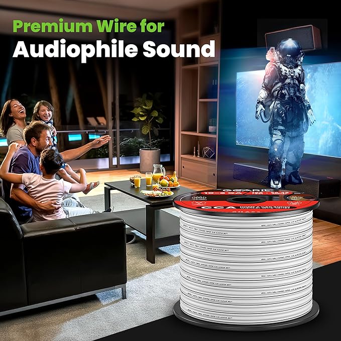16AWG Speaker Wire, GearIT Pro Series 16 Gauge Speaker Wire Cable (100 Feet / 30.48 Meters) Great Use for Home Theater Speakers and Car Speakers, White