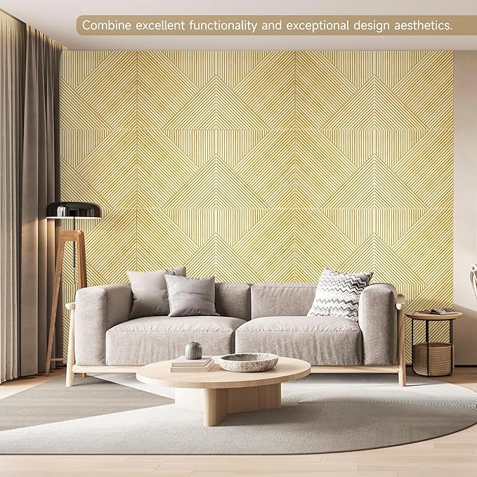 Acoustic Panels for Wall and Ceiling - 6 Pack 2'x2'x0.4",Self-Adhesive 3D UV Printing Decorative Wall Panels with Wood Look,Natural Oak