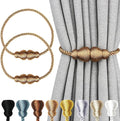 Nieffeiy Magnetic Curtain Tiebacks Outdoor Curtain Tie Backs Rope Decorative Magnetic Curtain Holders for Drapes Window Treatment Holdbacks, Khaki 2Pack