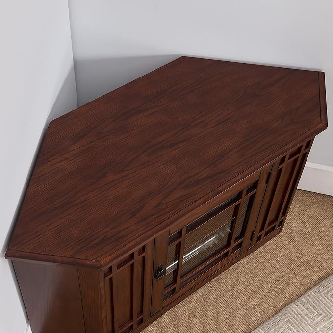 Leick Home 82285 Mission Corner TV Stand Made from Solid Wood, One Door and Adjustable Shelf, for 50" TVs, Mission Oak