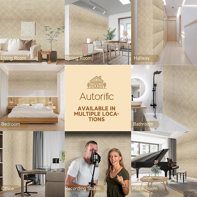 Autorific Acoustic Wall Panels,6 Pack Total Size 72 x 48 Inches,Self-Adhesive Decorative Acoustic Panels for Wall and ceiling,3D UV Printing with Wood Look,Rustic Oak