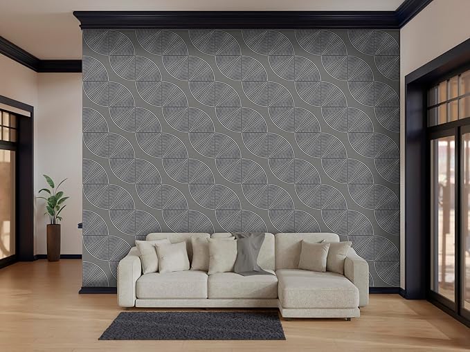 From Plain To Beautiful In Hours 9002 Arc Swell PVC 12 in x 12 in Peel and Stick Wall Panels (Covers / 10 sq.ft), Metallic Grey, 10 Piece
