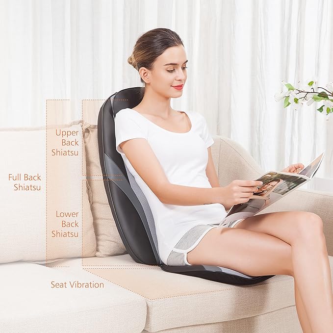 Snailax Shiatsu Back Massager with Heat Massage Chair Pad Kneading Back Massager for Pain Relief Deep Tissue Chair Massage Pad for Office Home