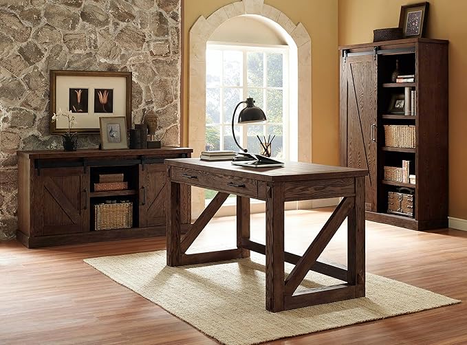 Avondale 60" TV Console Barn Door Entertainment Stand Wood Accent Cabinet Brown
