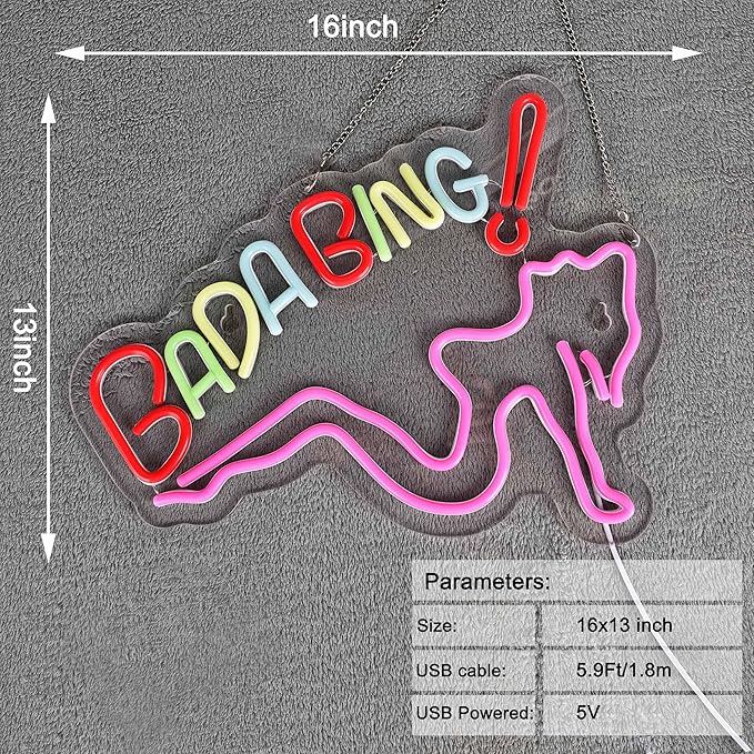 ZODZ Bada Bing Neon Sign for Wall Décor Sopranos Merch Girls Dimmable LED Neon Light Sign Decor