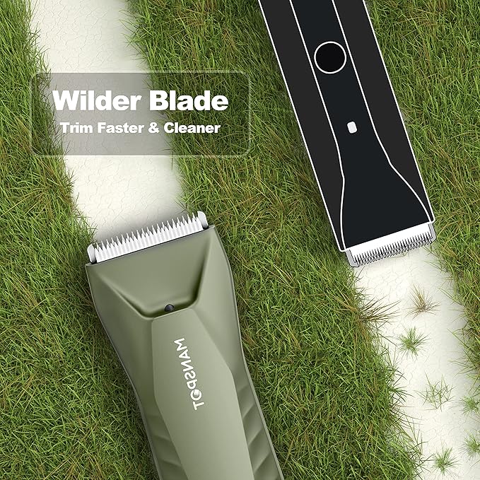 MANSPOT Manscape Trimmer for Men Ball/Pubic/Groin, Electric Body Hair Trimmer, Replaceable Ceramic Blade Heads,Waterproof for Wet/Dry Use,Standing Recharge Dock,90 Minutes Shaving After Charged(Green)