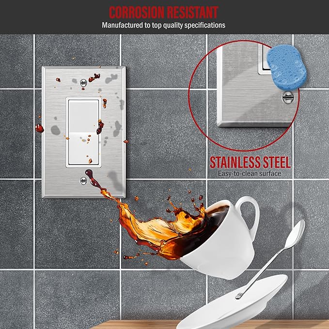 ENERLITES Decorator Switch or Outlet Metal Wall Plate, 430 Stainless Steel, Corrosion Resistant, Mid-Size 1-Gang 4.88" x 3.11", UL Listed, 7731M, Silver